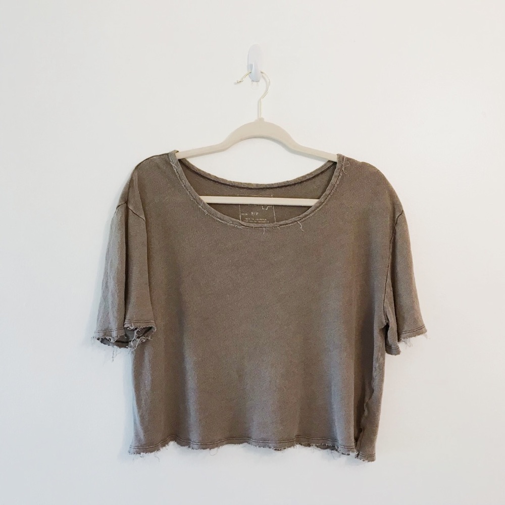 We The Free Raw Edge Linen Cropped T-shirt